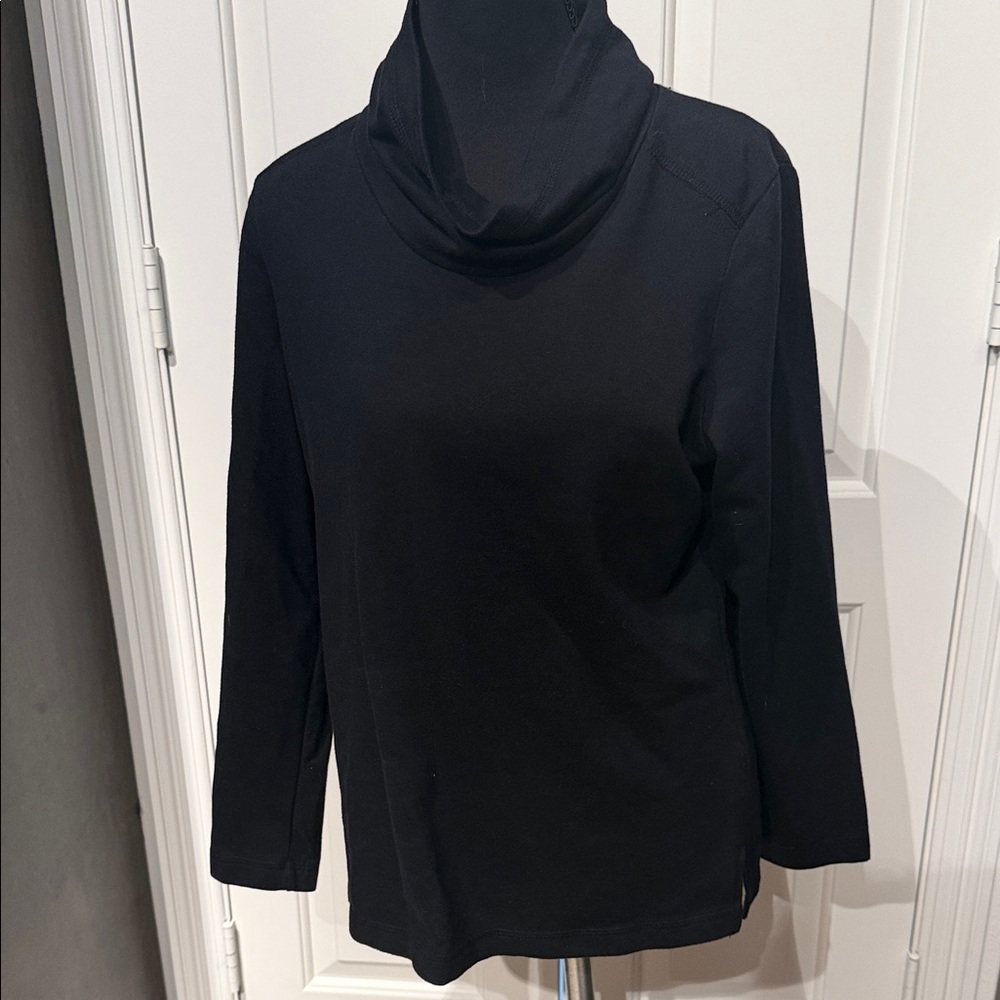 Karen Scott Classic Black Cowl Neck Long Sleeve Top (E)